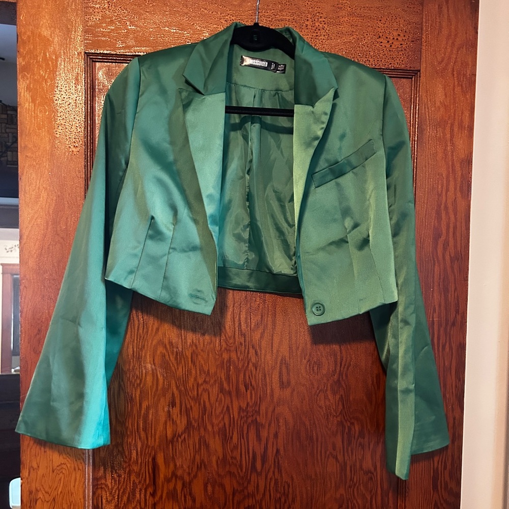 Emerald Satin Cropped Blazer